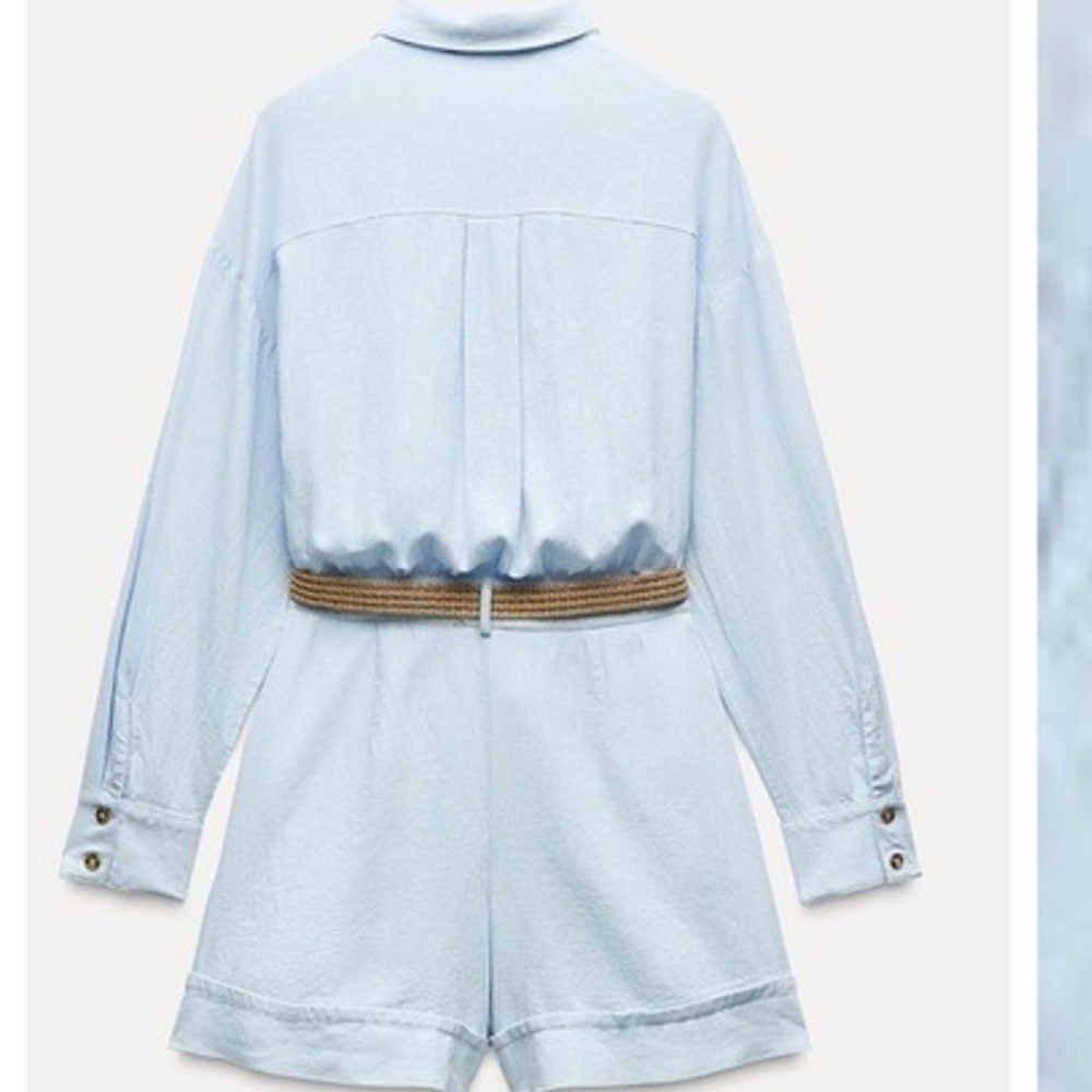 Zara Light Blue Linen Blend Belted romper - size small - Picture 4 of 10